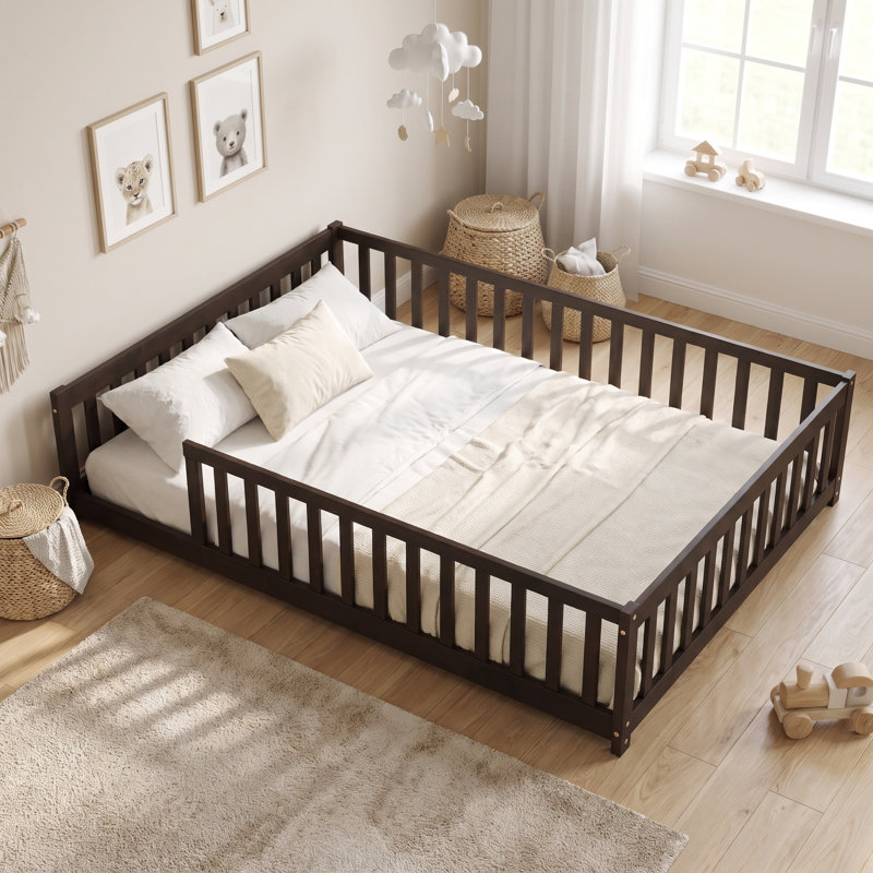 Lit plateforme avec clôture Giezi Kids, Espresso, Full