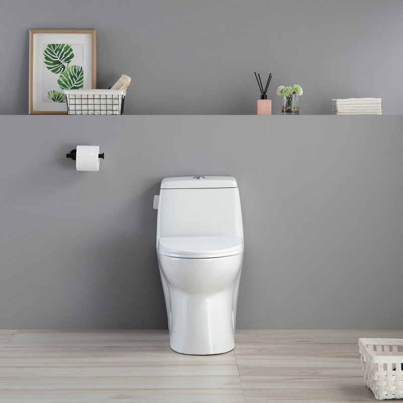 Toilette allongée une pièce à double chasse en blanc Jade avec capteur de chasse (siège inclus)