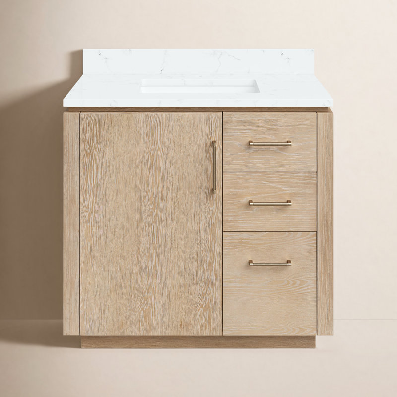 Cloverfield 36'' Single Bathroom Vanity with Cultured Marble Top, Gold, Washed Ash Gray