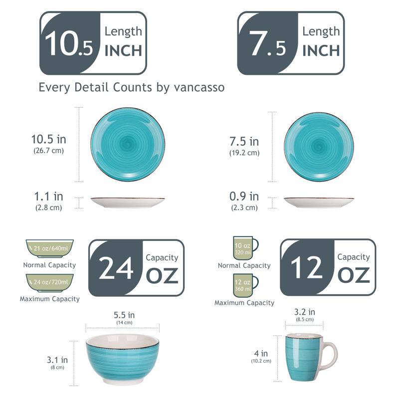 32 Piece Dinnerware Set, Service for 8 , Blue