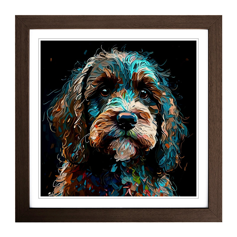 Cockapoo Palette Knife Painting No.1 - Single Picture Frame Print on Wood, Walnut