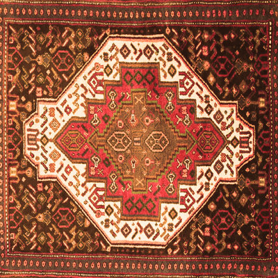 Tapis oriental rouge / brun / ivoire fabriqué à la machine 6 pi x 6 pi
