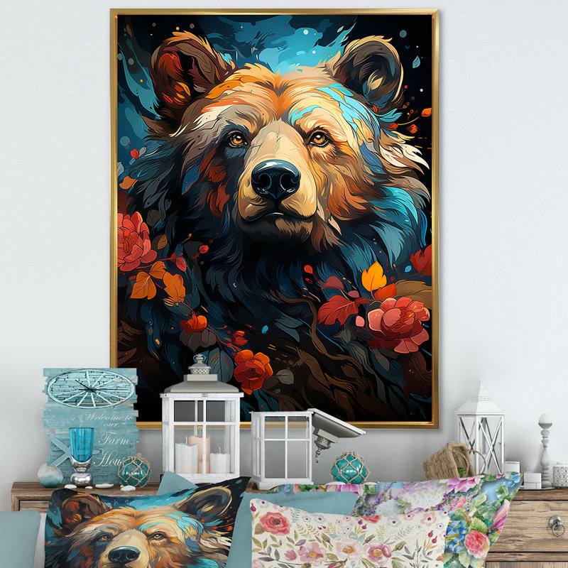 Pop Art, impression d'ours grizzly - 106913, H 32 po x l 24 po x P 1 po, Cadre flottant doré