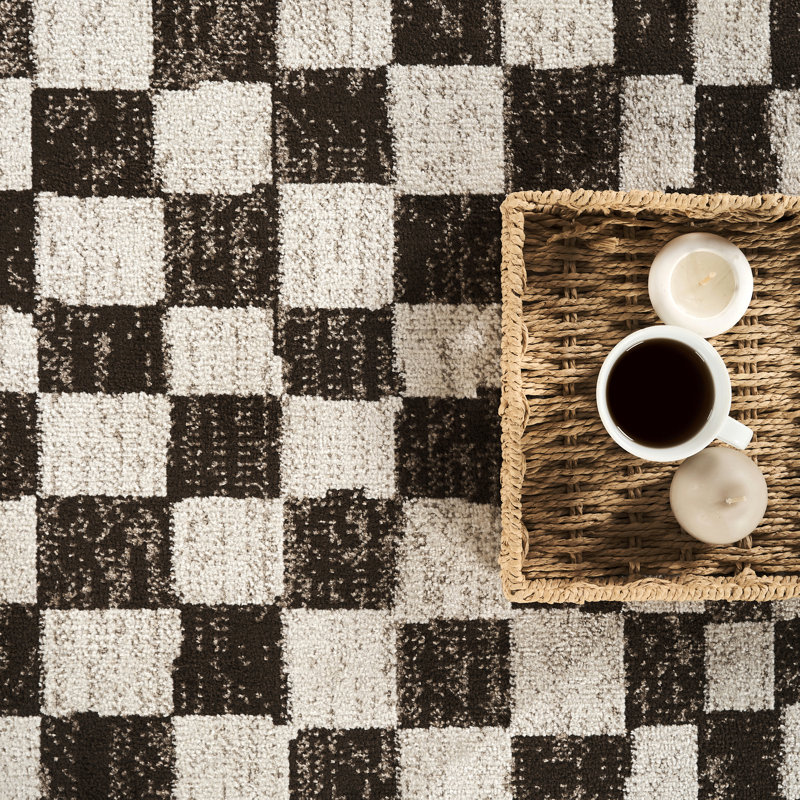 Abani Rugs Tinina Collection VEN100A Washable Checkered Brown & Cream Area Rug, 7'9" x 10'2"