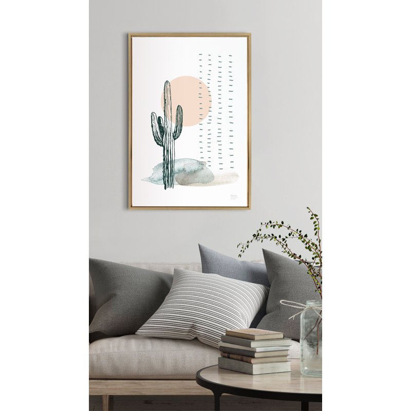 Desert Cactus by Statement Goods Framed Canvas Wall Art Print, Gold Framed Canvas