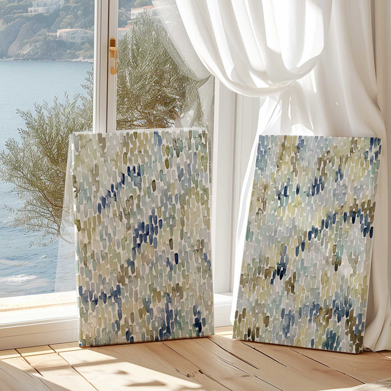 Ensemble de 2 abstrait fluides terreux bleus, H 18 po x l 24 po, Toile tendue
