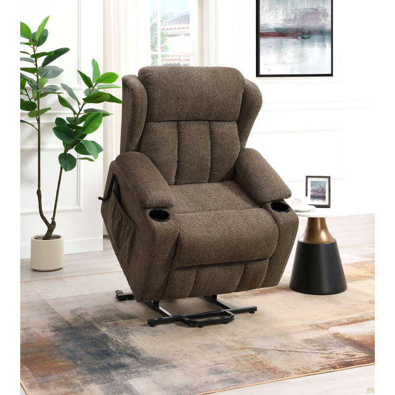 Fauteuil inclinable électrique en lin brun Lusio