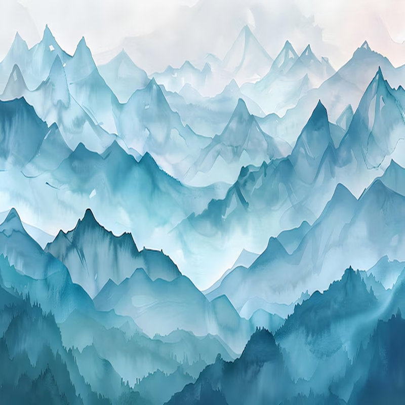 Murale Misty Blue Layered Mountains, 8" L x 108" W