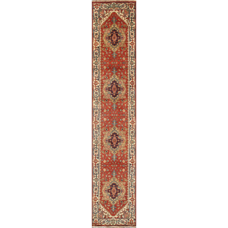 Serapi Handmade Wool Area Rug, Rust/Ivory/Navy, Runner 2'7" x 21'6"