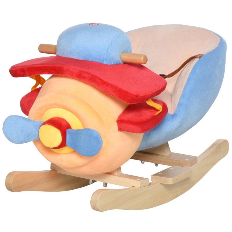 Colorful Plush Airplane Rocker with Wooden Base