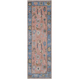 Afterglow Oriental Hand-Knotted Wool Area Rug in Sunset/Blue/Beige