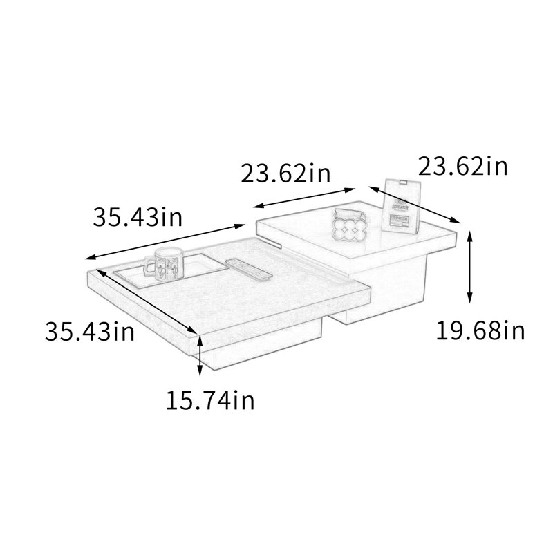 Ensemble de tables basses carrées en ardoise avec plateau Square Home, H 15,74 po x L 35,43 po x l 35,43 po