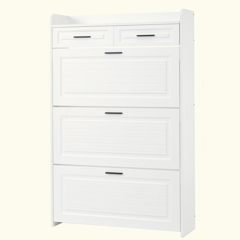 Shoe Cabinet with 3 Hidden Flip Drawers & 2 Storage drawer,Particle Board Narrow Shoe Storage Cabinet,Freestanding Shoe Organizer Cabinet for Entryway Hallway