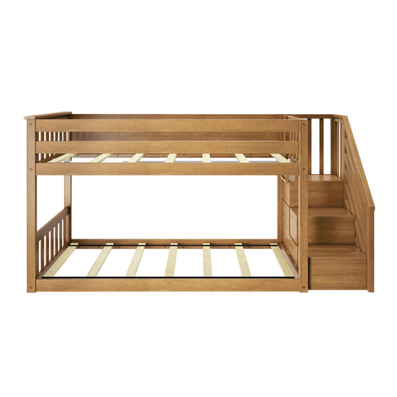 Jerene Twin over Twin Solid Wood Slat Low Bunk Bed, Pecan