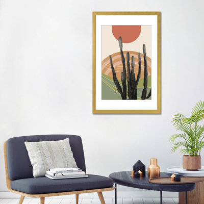 Cactus dans le désert III - reproduction d'art murale - papier d'art encadré