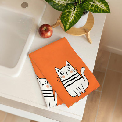  Linges de cuisine en microfibre, linges à vaisselle réutilisables absorbants, décoration résistante à la décoloration, 16 po x 24 po, dessin de chat rayé