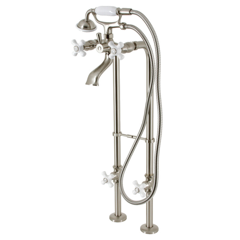 Kingston Brass Kingston Three-Handle 2-Hole Freestanding Clawfoot Tub Faucet Package with Supply Line and Stop Valve