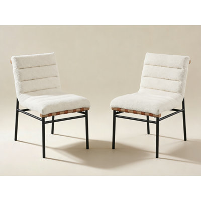 Lahni Boucle Fabric Set of 2 Dining Chair with Iron Legs by Latitude Run