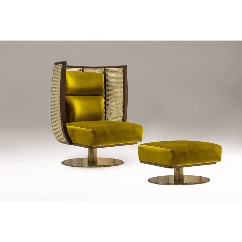 Egoista Swivel Barrel Chair, Polished Brass, Dijon Velvet