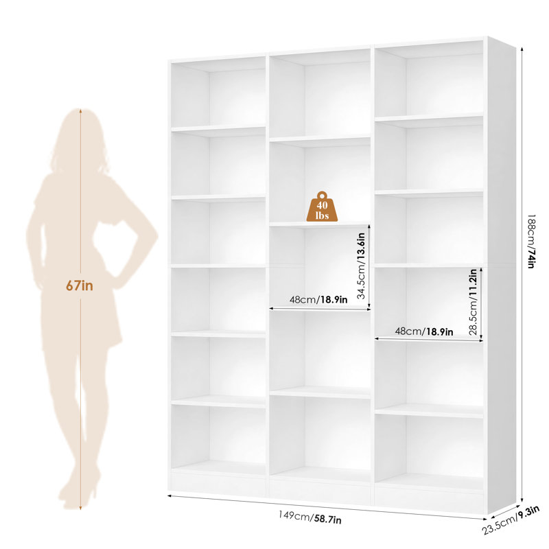 74"h X 59"w 6-tier Large Wood Storage Bookcase (set Of 2), White