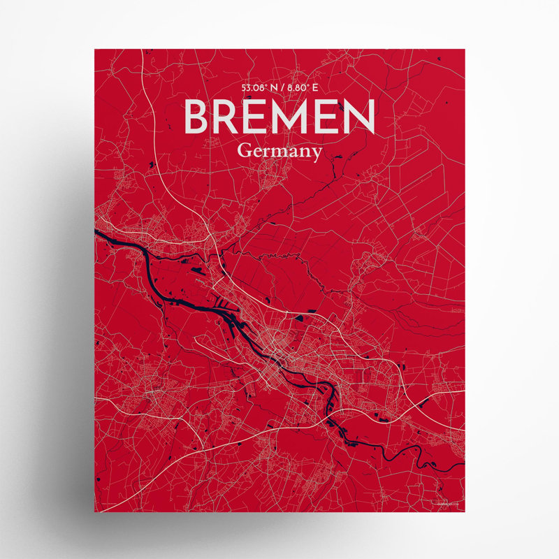 Bremen City Map, impression, H 20 po x l 16 po x P 0,05 po, Nautique