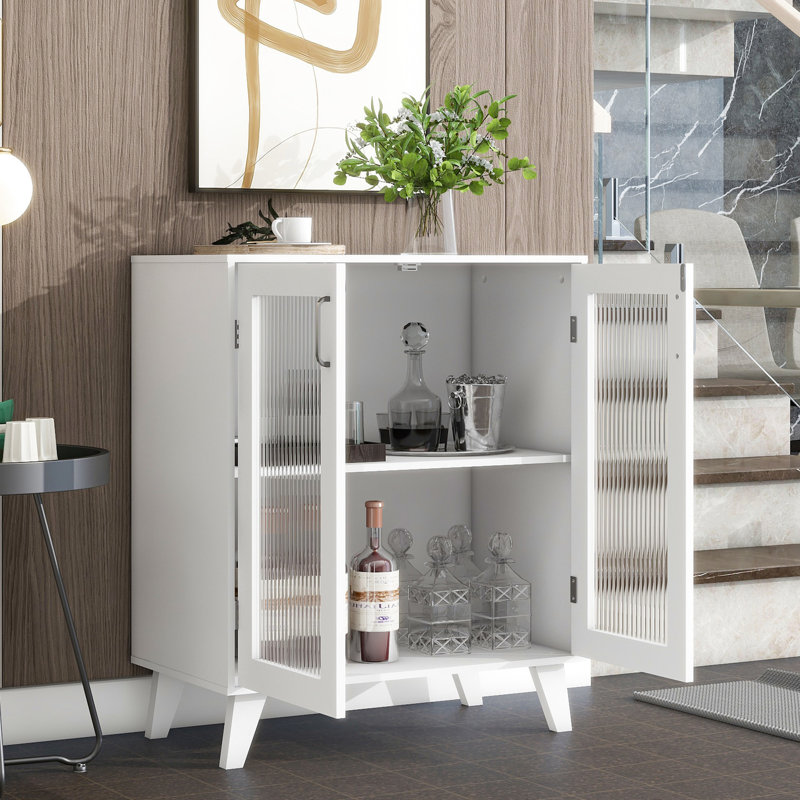 Armoire blanche moderne avec tablette réglable et 2 portes en verre, polyvalente pour la cuisine, le salon, les portes de rangement d'entrée à usage domestique - blanc, tablette, construction à long terme