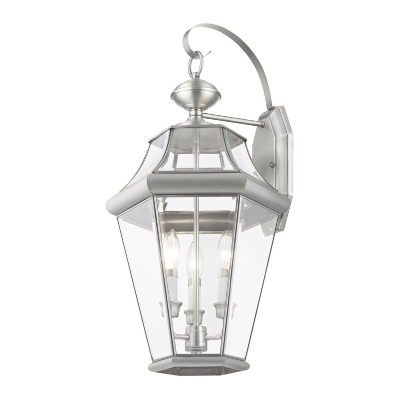 Creason Beveled Glass Outdoor Wall Lantern, Brushed Nickel