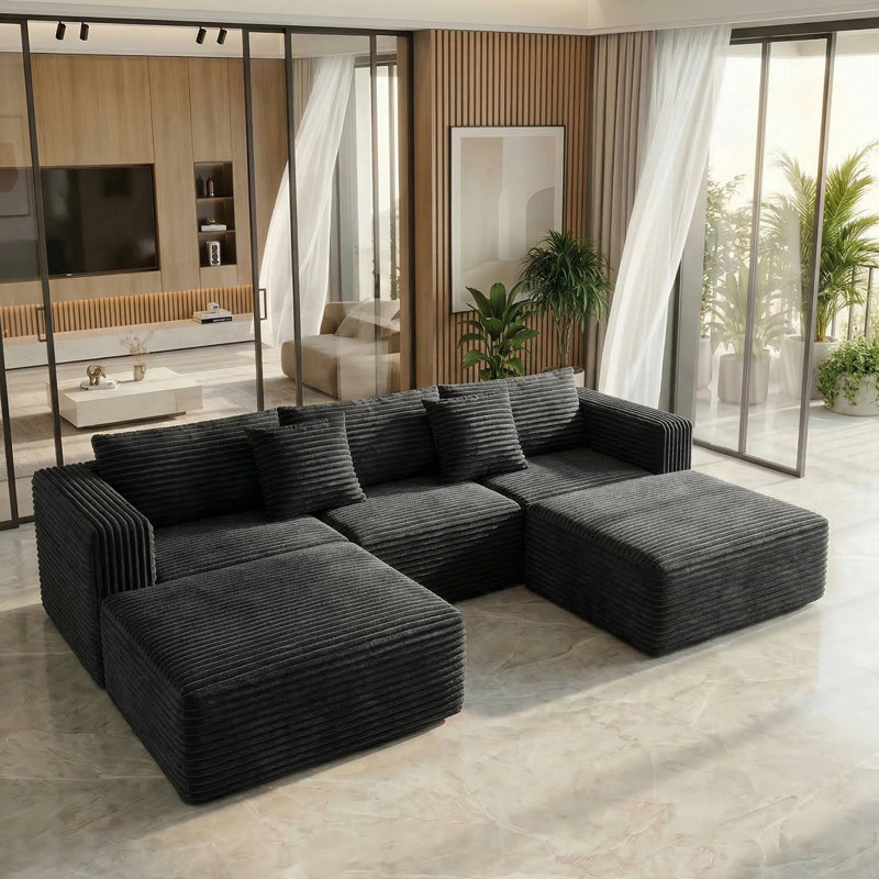 111" U/L Shape Cloud Modular Sectional Sofas, Black