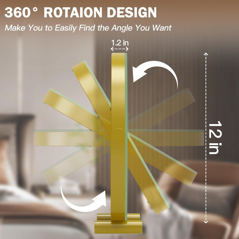 Miroir de meuble-lavabo lumineux avec lumières DEL à intensité variable 3 couleurs, rotation à 360 ° et commande tactile, grand miroir de maquillage avec base stable pour la chambre à coucher ou le vestiaire