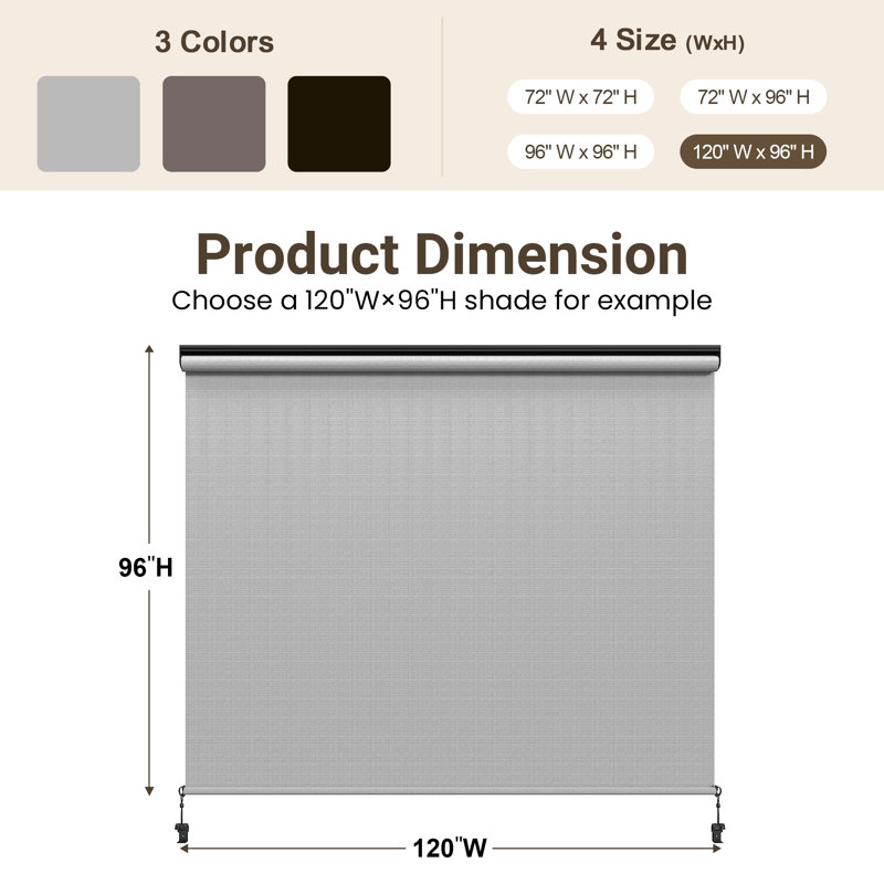 Store à enroulement extérieur sans cordon l 8 pi x L 8 pi, stores d'extérieur sans assemblage avec tissu amélioré 420GSM, store à enroulement occultant 95% UV, abat-jour pour l'extérieur et l'intérieur (pas besoin de manivelle)