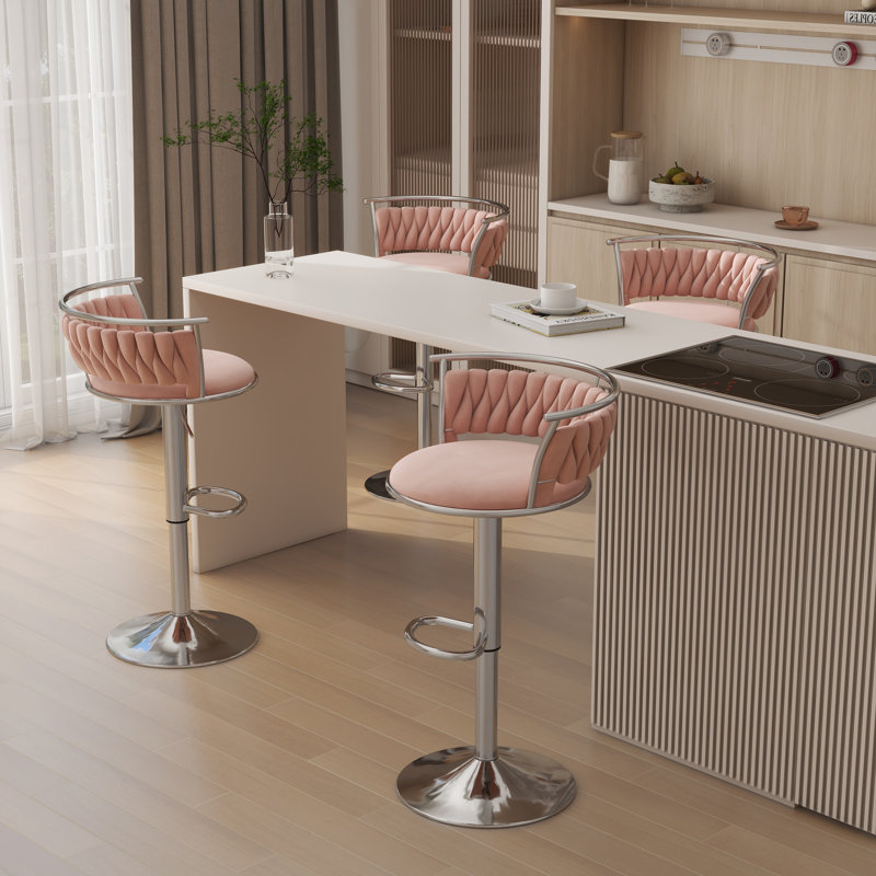 Christal Height Adjustable Swivel Bar Stool, Silver, Pink