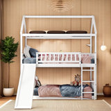 Twin Over Twin Bunk Bed With Slide, House Bed With Slide, White