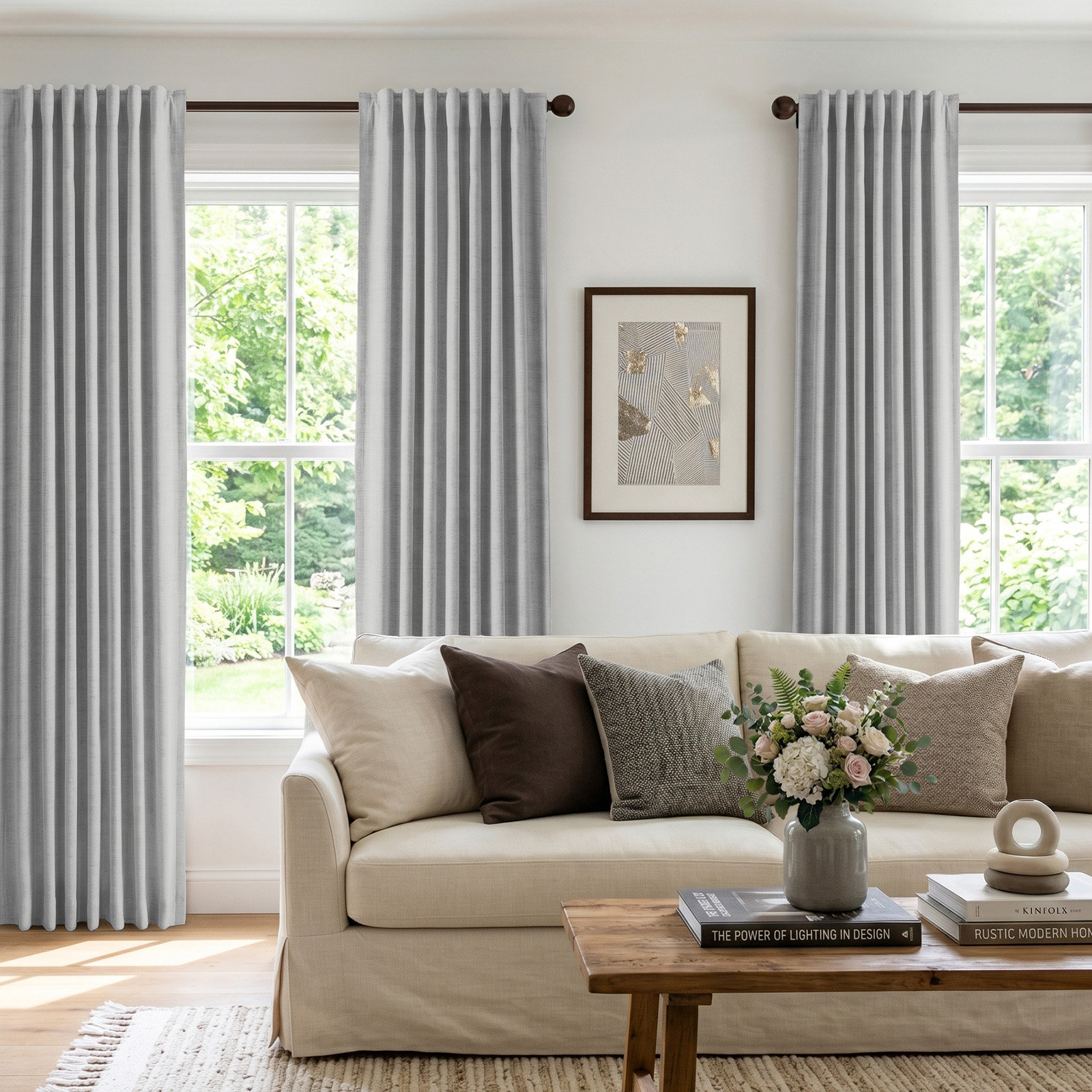 Graciella Faux Linen Blackout Curtain Set, Gray, 50" W x 63" L