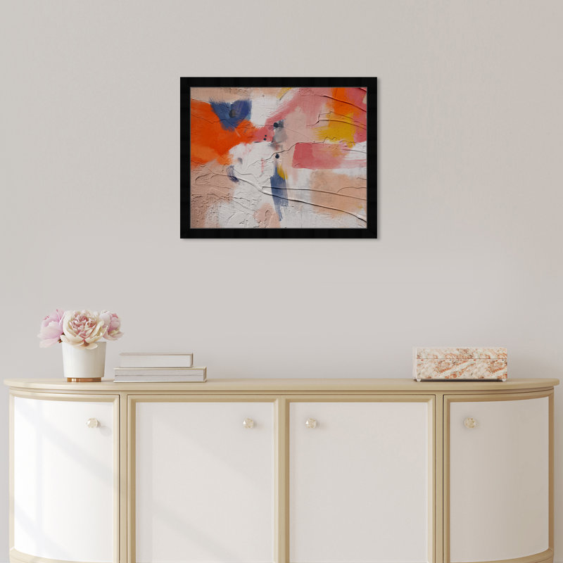 Abstrait coucher de soleil - Peinture encadrée sur papier, Noir, H 18 po x l 22 po