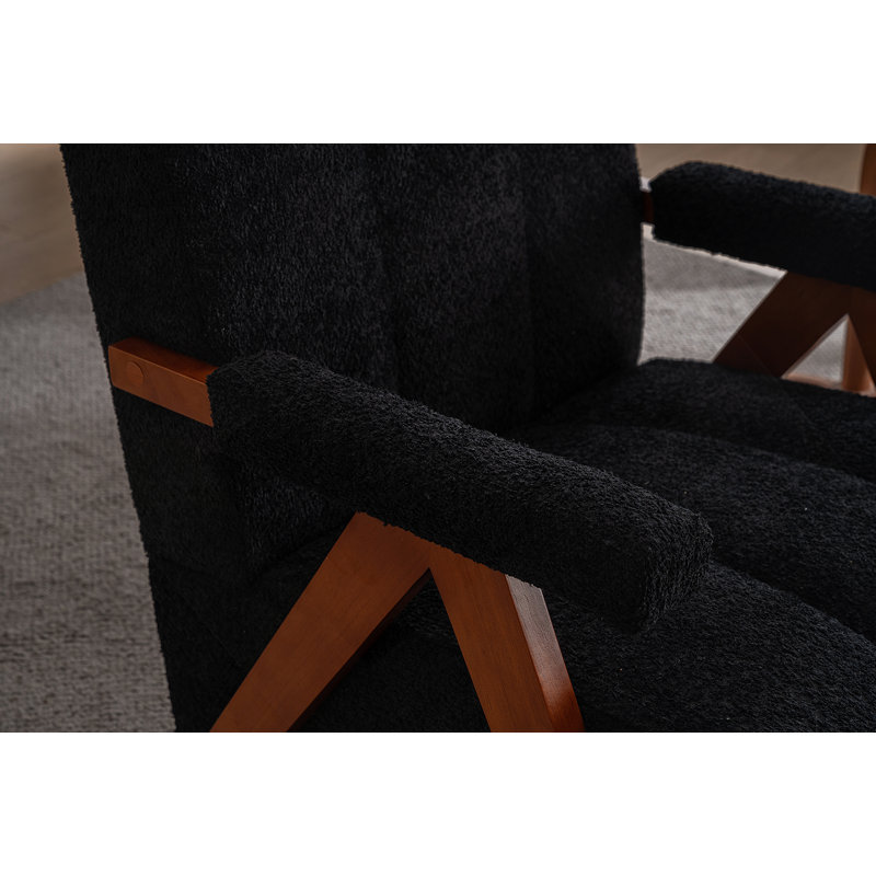 Mid-Century Modern Accent Chair, Cloud-Shaped Lounge Armchair With Solid Wood Frame, Chenille Fabric Lounge Chair For Living Room, Bedroom, Balcony-Black Set Of 2