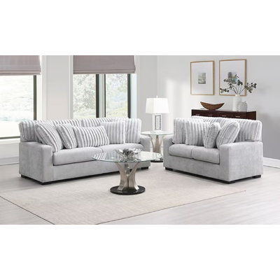 Towcester Modern Fabric Sofa And Loveseat With Striped Pillows