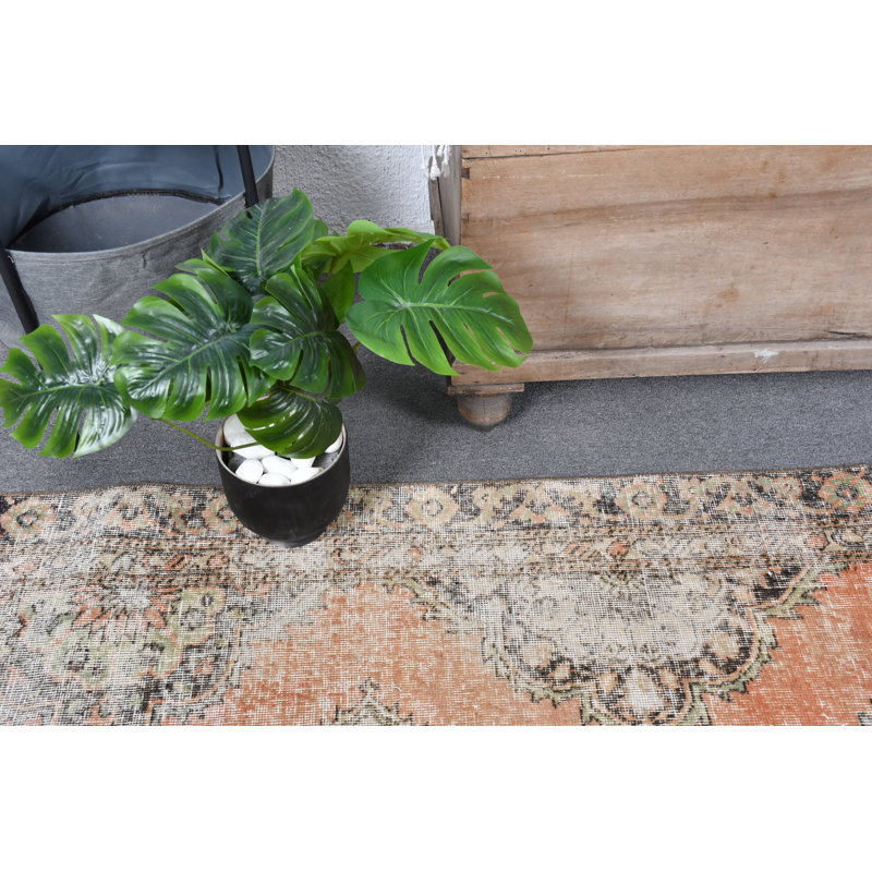 Tapis de couloir turc rétro en laine orange pour la cuisine et les escaliers - Style antique délavé brun / orange