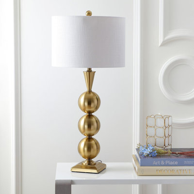 33" Metal Led Table Lamp With Hardback Drum Shade, Brass Gold Finish, Etl Listed, Includes Energy-Saving Led Bulb, Ideal For Bedroom, Living Room, Office, Or Nightstand