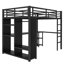 Structure de lit double pleine grandeur avec garde-robe intégrée, lit mezzanine en métal avec bureau et tablettes de rangement, noir