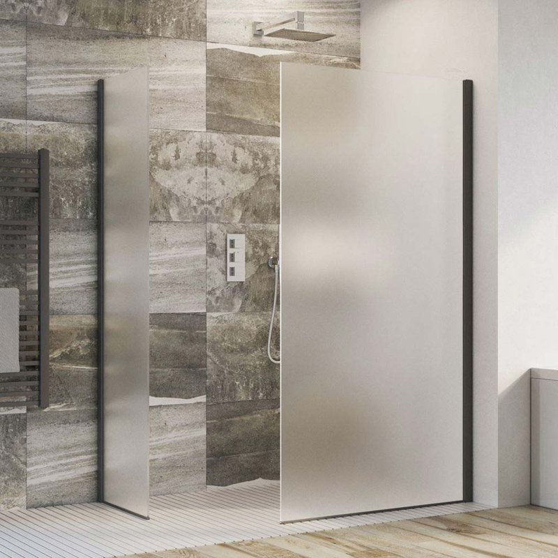 Foden Framed Fixed Glass Panel with Frosted Glass, Black, 200cm H x 98cm W