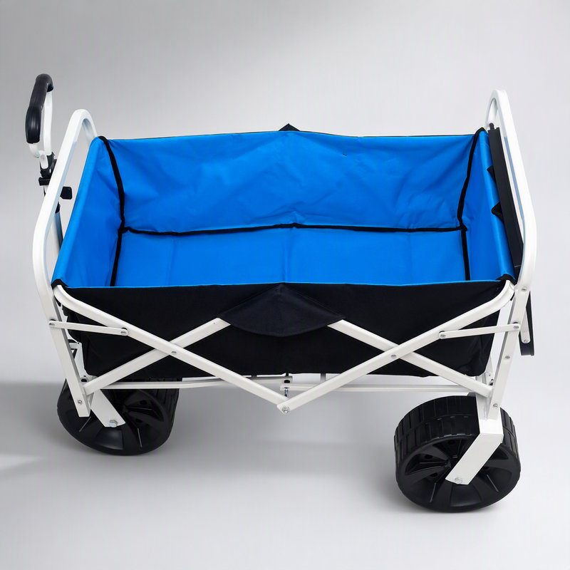 Chariot pliant avec grande capacité et roues durables pour la plage, le jardin et le magasinage (blanc)