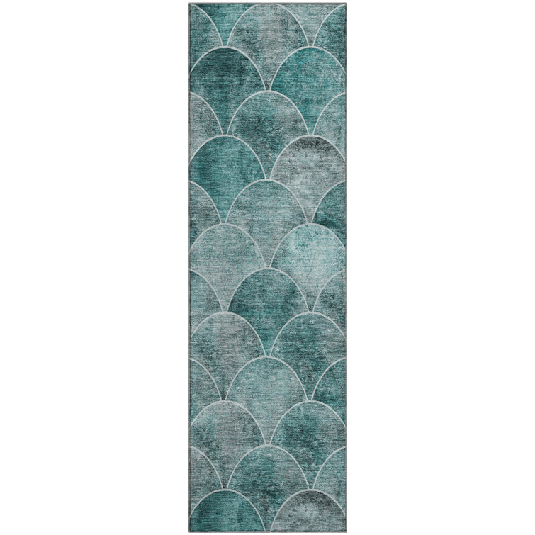 Premium Machine Washable Cerrito AMF594 Teal Rug