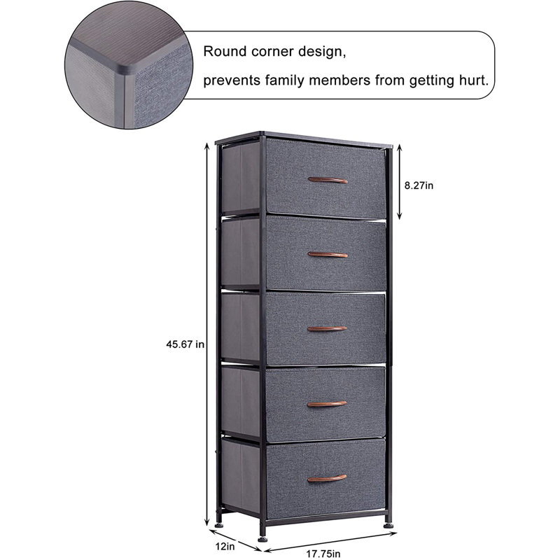 Retta 15'' W 5 - Drawer Dresser, Dark Indigo