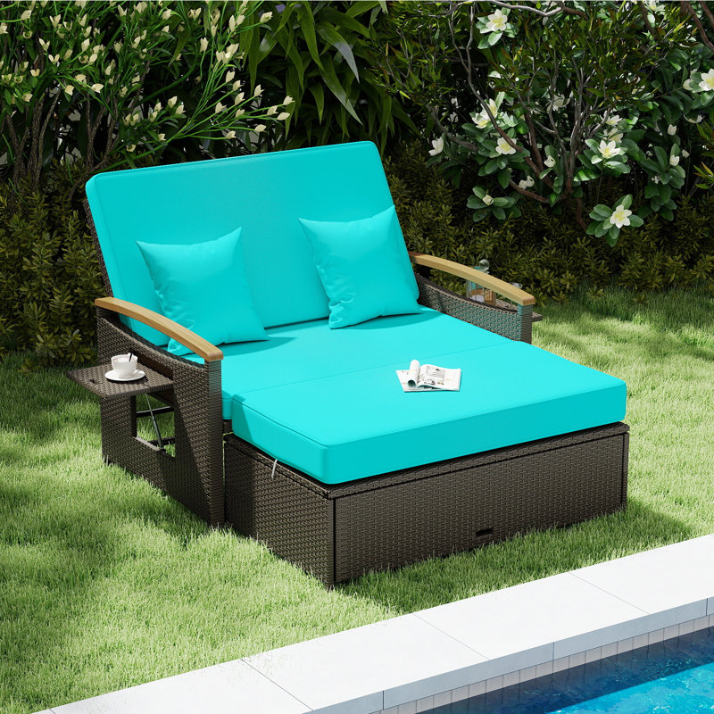 Lit de jour d'extérieur réversible de 66 po avec coussins Talleysville, Turquoise