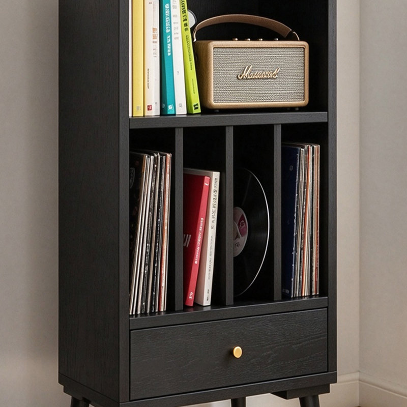 Meuble de rangement pour disques vinyles en bois multicouche, Noir