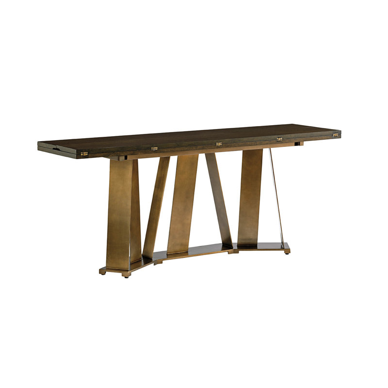 Transitional Brown Wood and Metal Rectangular Console Table