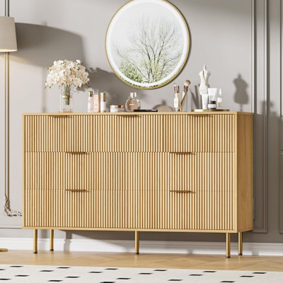 7-Drawer Fluted Dresser, 45" Modern Wood Chest Storage Organizer with Handle for Bedroom