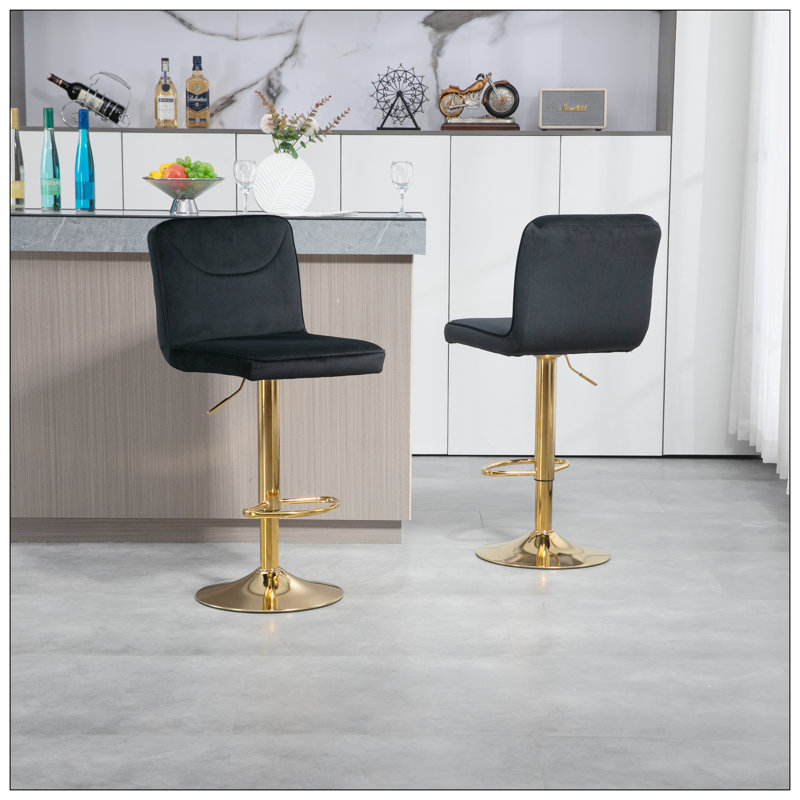 Daelin Swivel Upholstered Adjustable Height Counter Stool, Black/Gold