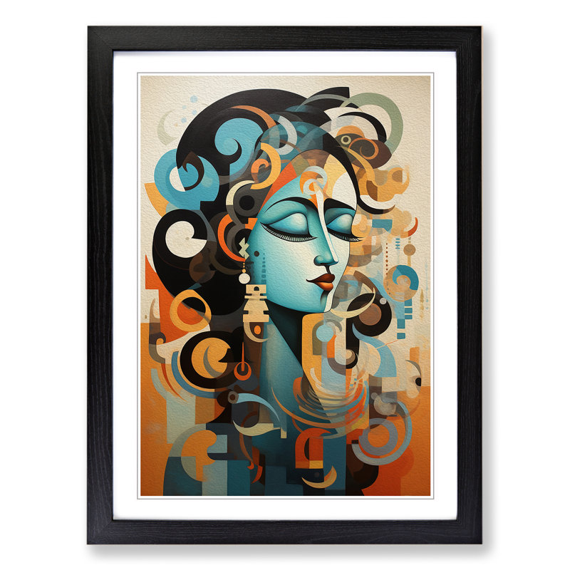 Indian Woman Dadaism No.2 1 Piece Single Picture Frame Wall Art, 46cm H x 34cm W x 2cm D, Black Framed