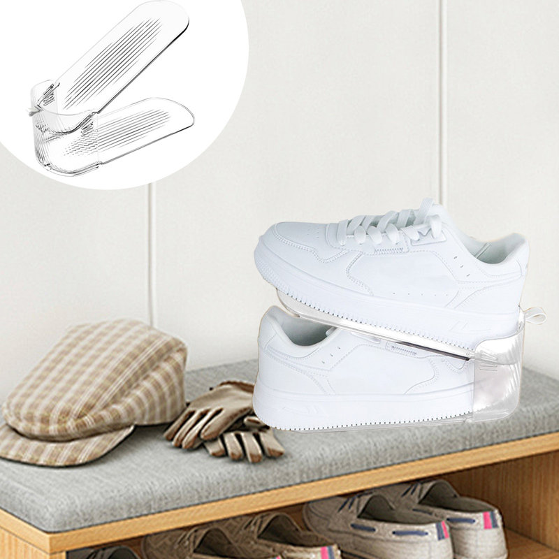 Household  Plastic Shoe Rack Three Gear Adjustable Shoe Bracket Dormitory Shoe Storage And Organization Frame, Clear